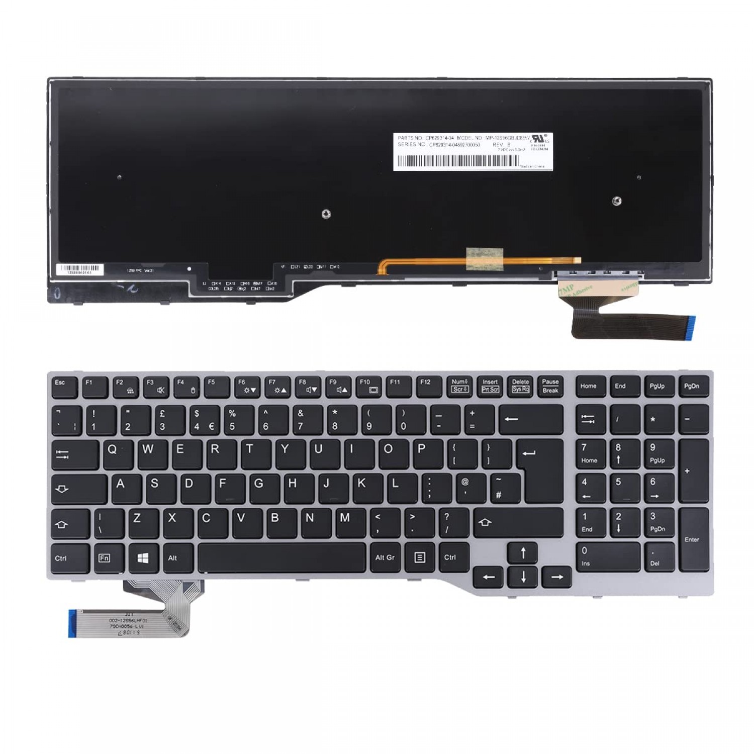 Tastatura laptop noua Fujitsu Lifebook E753 E754 E557 E756 SILVER FRAME BLACK Backlit UK Noi