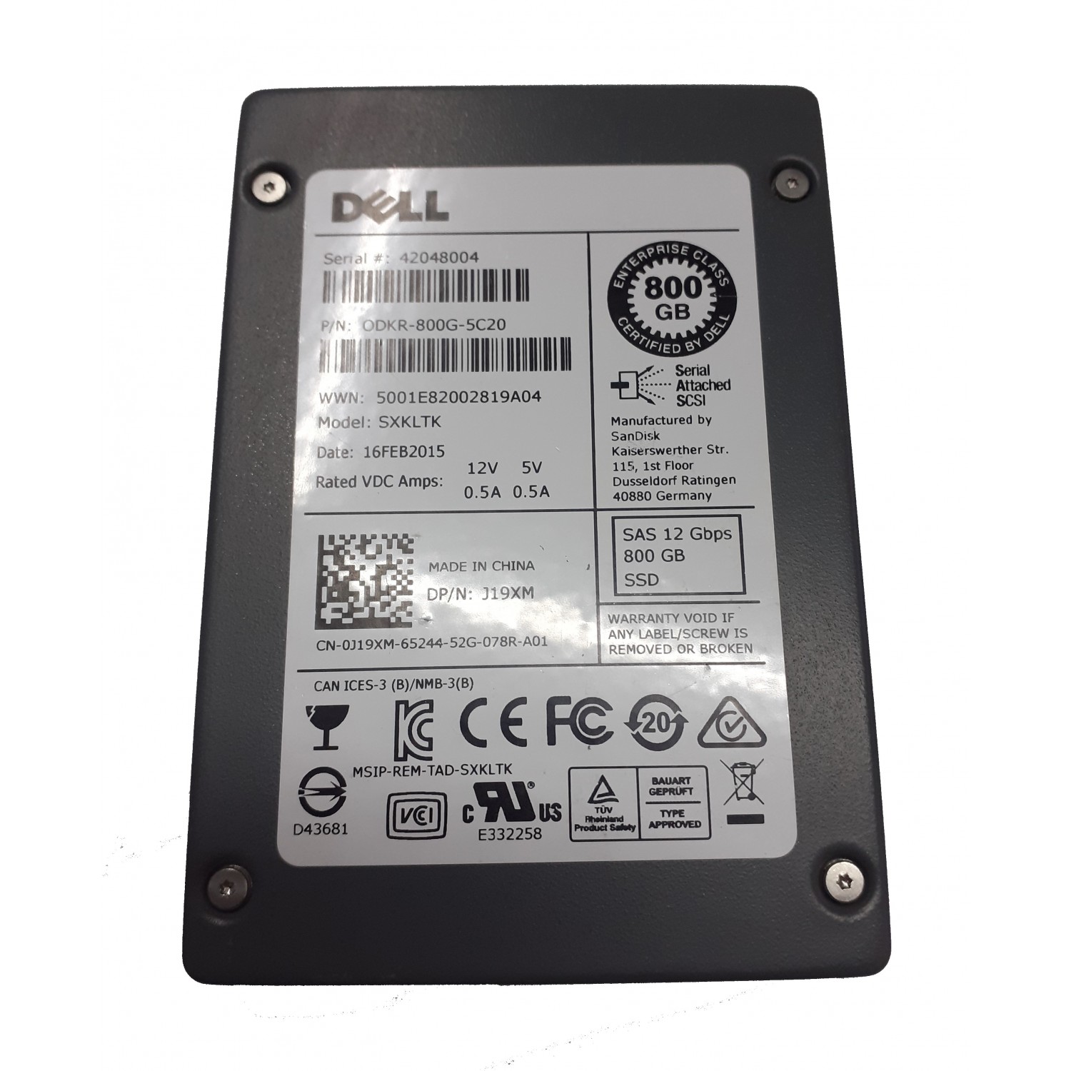 Hard disk server DELL 800GB SSD 2.5 SAS MLC 12Gbps SXKLTK DP/N J19XM Hardisk-uri Server