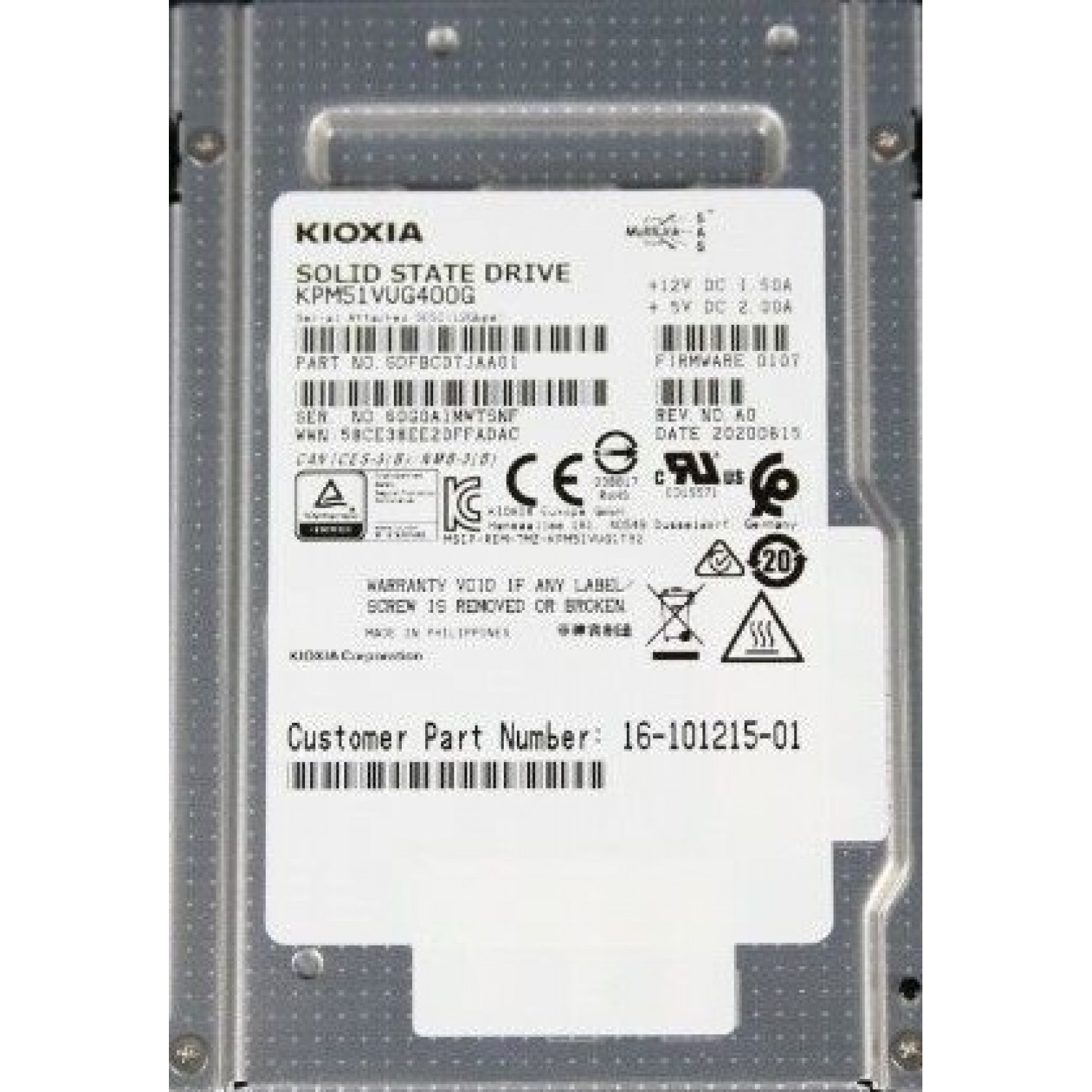 Hard disk NOU server TOSHIBA 400GB SSD 2.5 SAS MLC 12Gbps KPM51VUG400G SDFBC07LAA01 Hardisk-uri Server