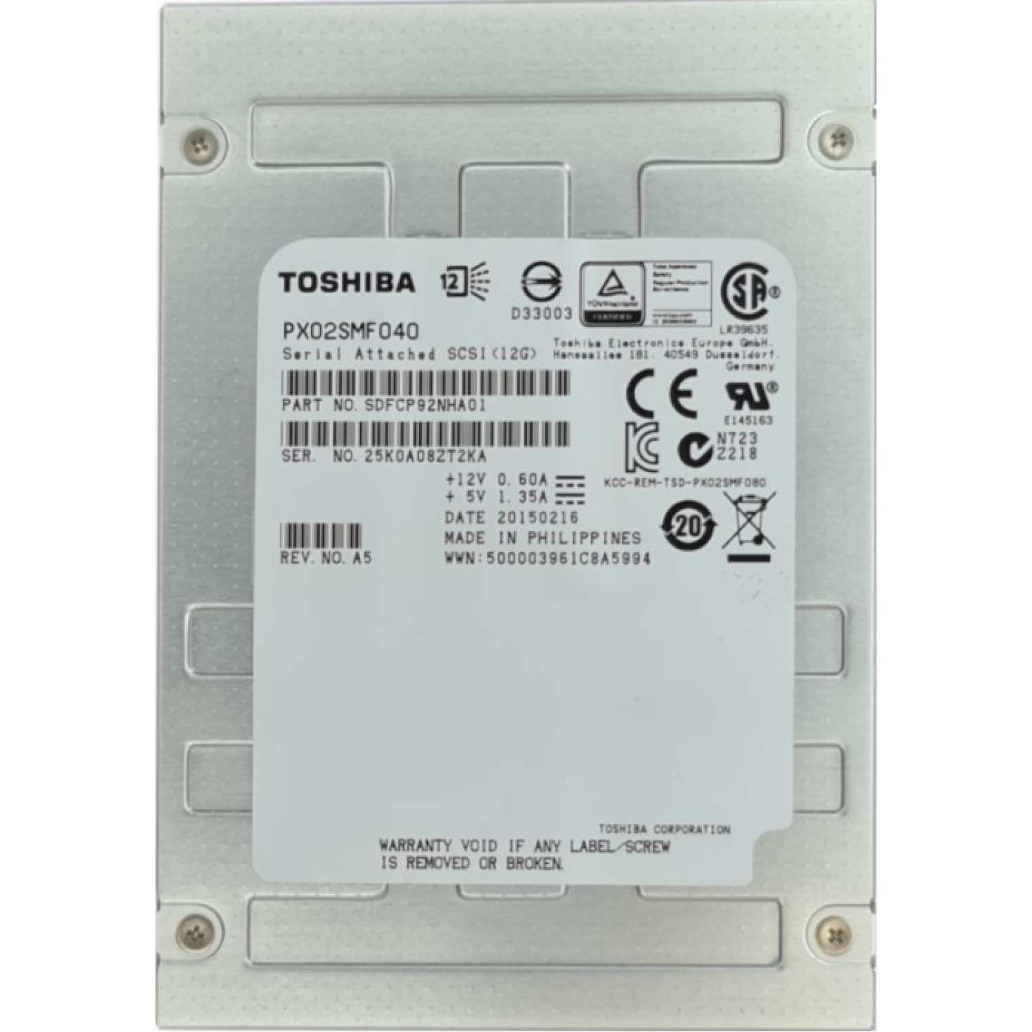 Hard disk server TOSHIBA 400GB SSD 2.5 SAS MLC 12Gbps PX02SMF040 SDFCP92NKA01 100% LIFE Hardisk-uri Server