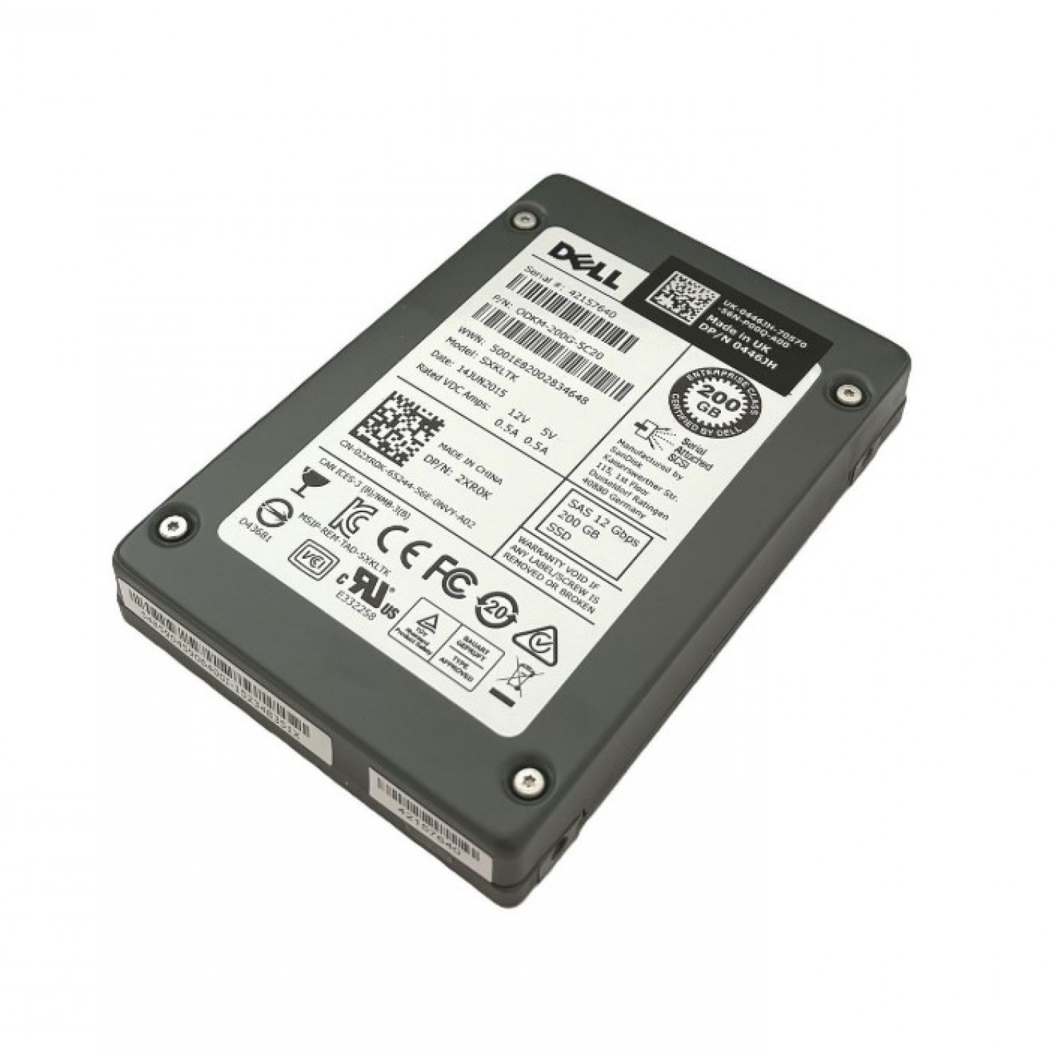SSD server Dell 2XR0K SXKLTK LT0200MO 200GB 2.5" SAS 12Gb/s 512B Mixed Use Firmware D417  100% life SSD-uri Enterprise