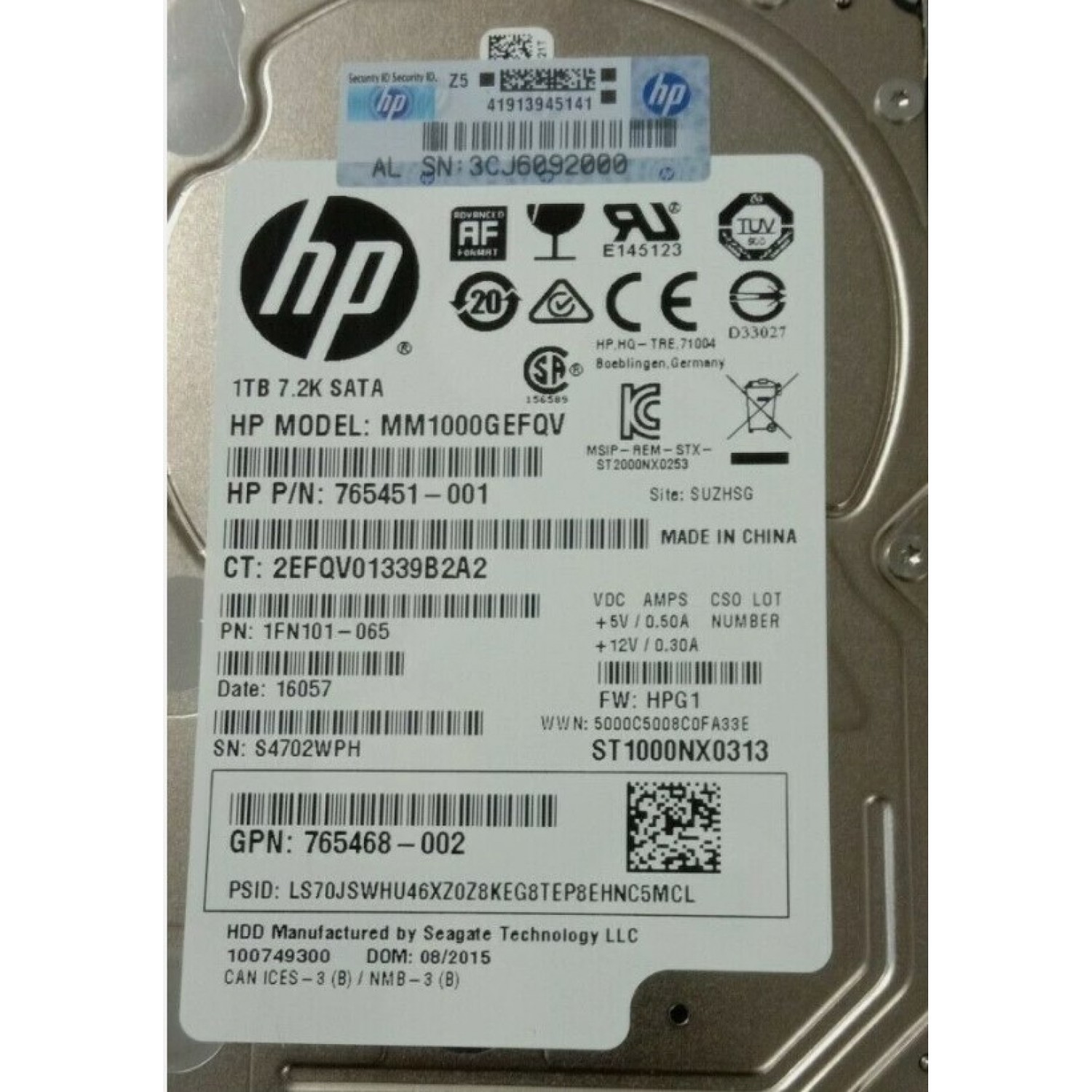 Hard disk server HPE 765451-001 765468-002 765868-001 Seagate ST1000NX0313 1TB 2.5" SATA 6Gb/s 7200RPM 512e nu merge pe laptop Hardisk-uri Server