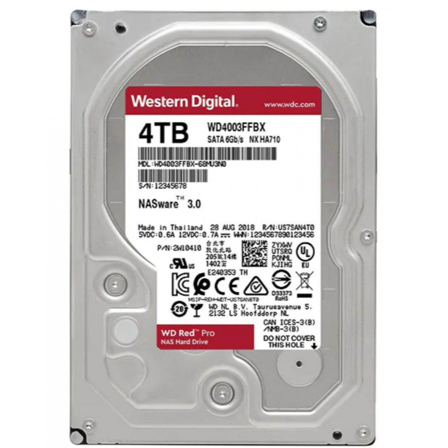 HDD Western Digital WD Red Pro WD4003FFBX 4TB SATA III 6Gb/s 7200RPM 256MB Cache 3.5" CMR NAS 100 life% 403 zile de functionare Hard Disk-uri PC