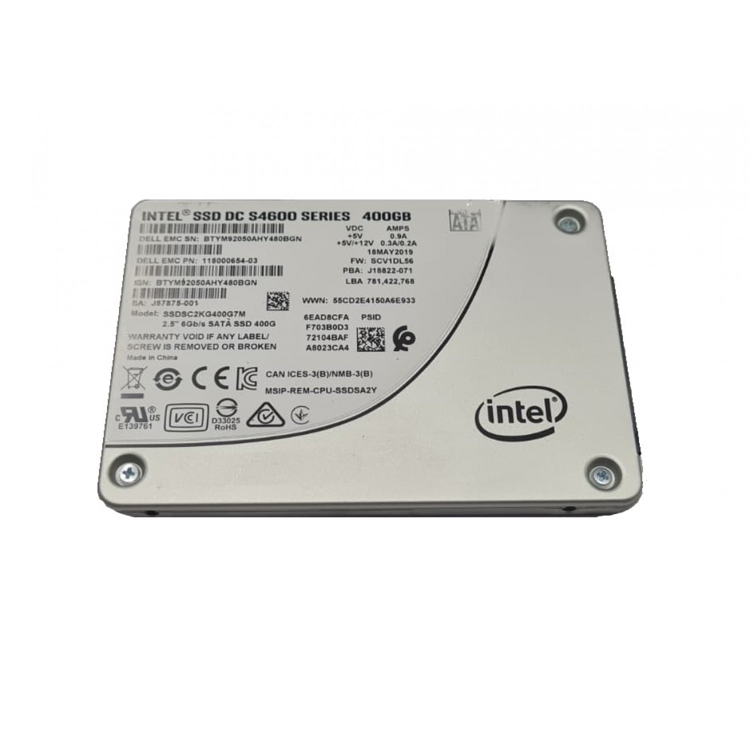SSD Server Intel DC S4600 400GB 2.5" SATA III 6Gb/s Enterprise 3D TLC High Endurance 3 DWPD 93% LIFE SSD-uri Enterprise