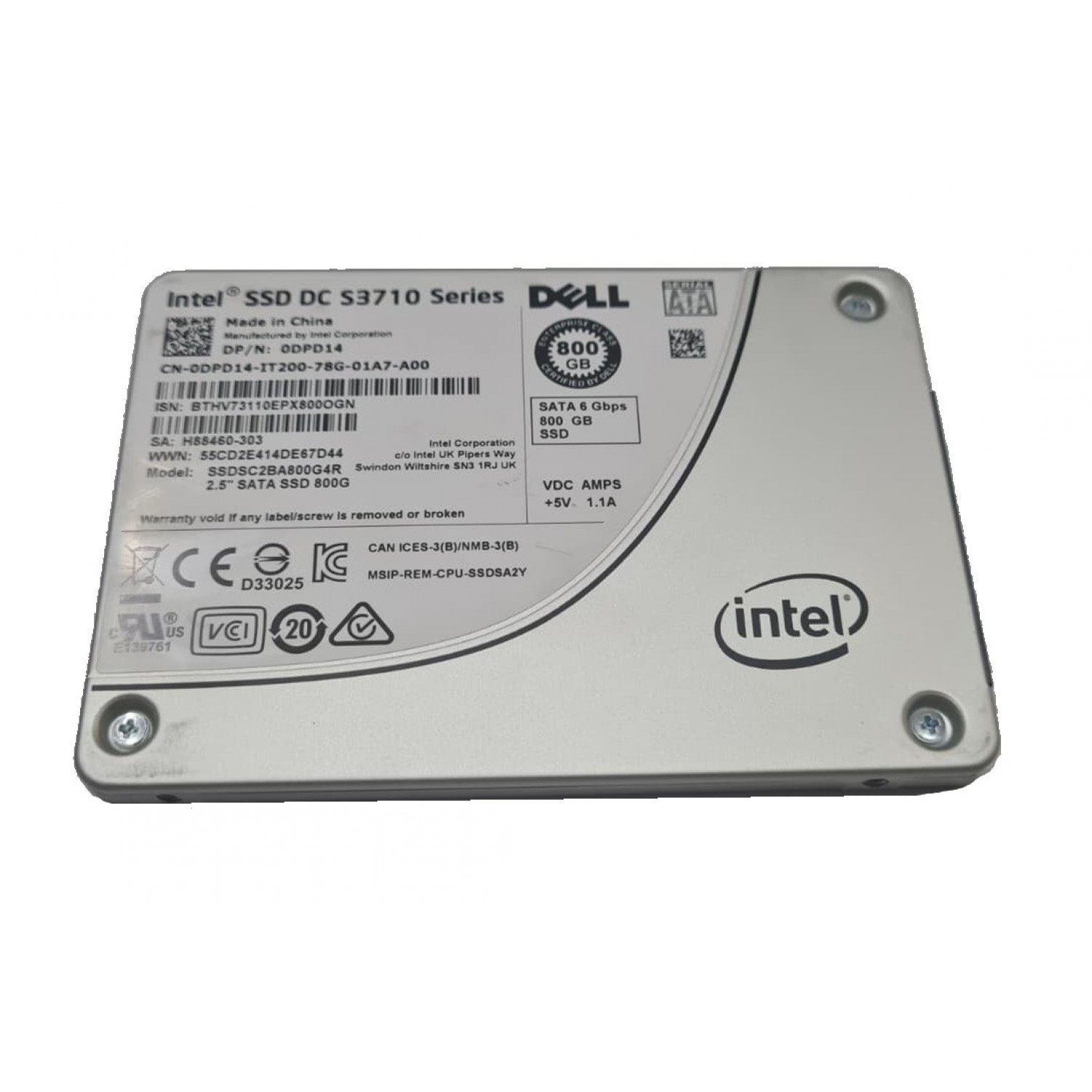SSD DELL Enterprise Class Intel DC S3710 800GB 6Gbps SATA 2.5" model SSDSC2BA800G4 DP/N 0DPD14 Alte componente PC