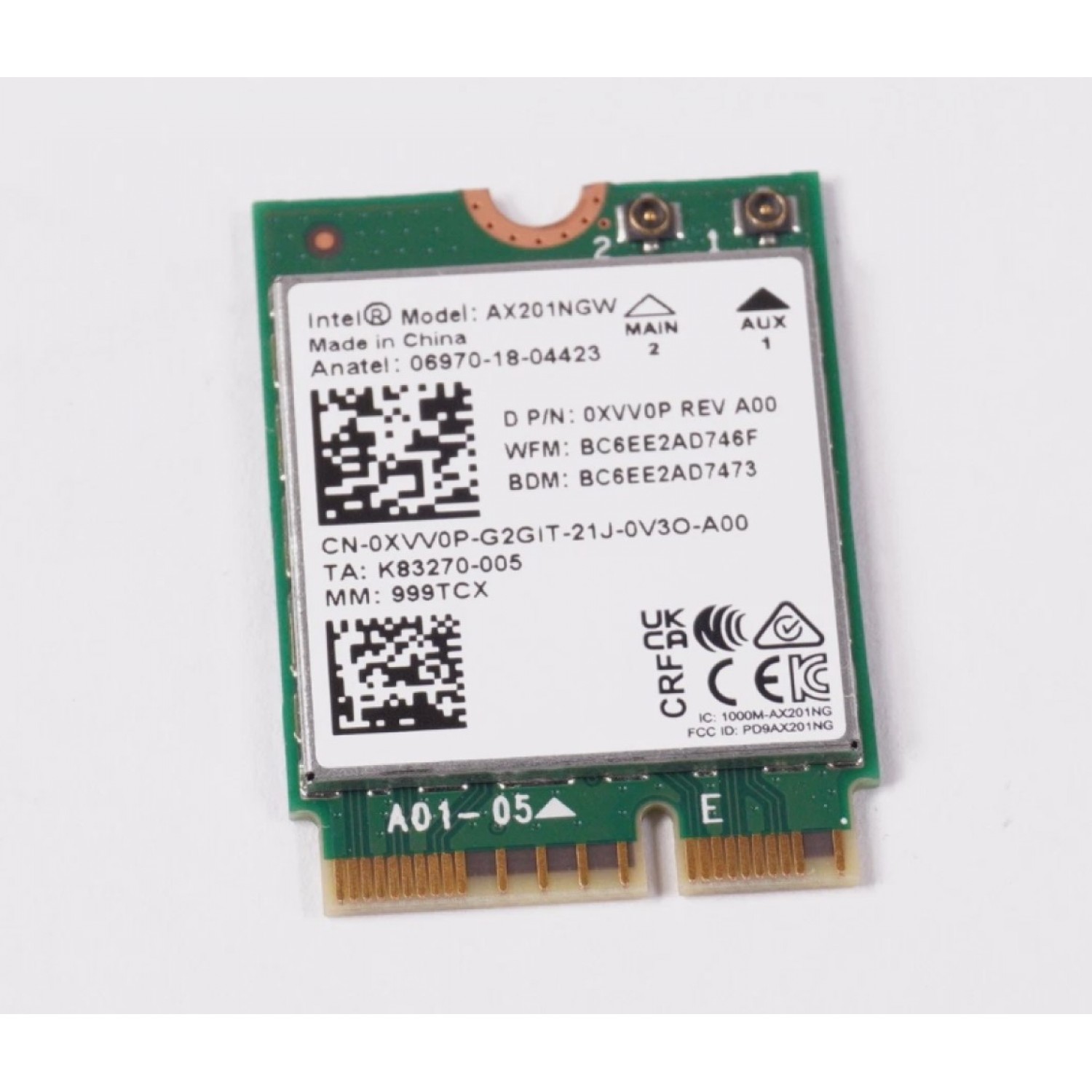 Modul Wifi Bluetooth laptop second hand Dell Inspiron 5310 5515 5518 5520 5480 Latitude 5410 5420 WiFi 6 AX201 Model AX201NGW M.2 2400Mbps BT5.1 2.4GHz/5GHz 0XVV0P Module diverse