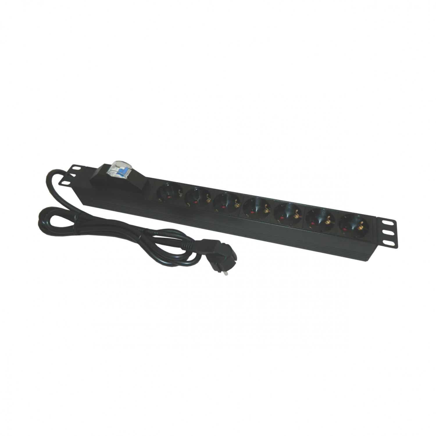 PDU EMTEX aluminiu, 19 inch 7 prize schuko si siguranta automata, 16A ,3500W  ,3x1.5, 2m 1U