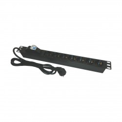 PDU EMTEX aluminiu, 19 inch 7 prize schuko si siguranta automata, 16A ,3500W  ,3x1.5, 2m 1U