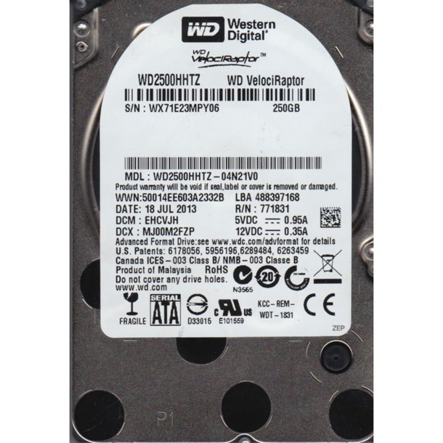 Hard disk 250GB WD VelociRaptor SATA III 10.000RPM 64MB WD2500HHTZ 2.5"